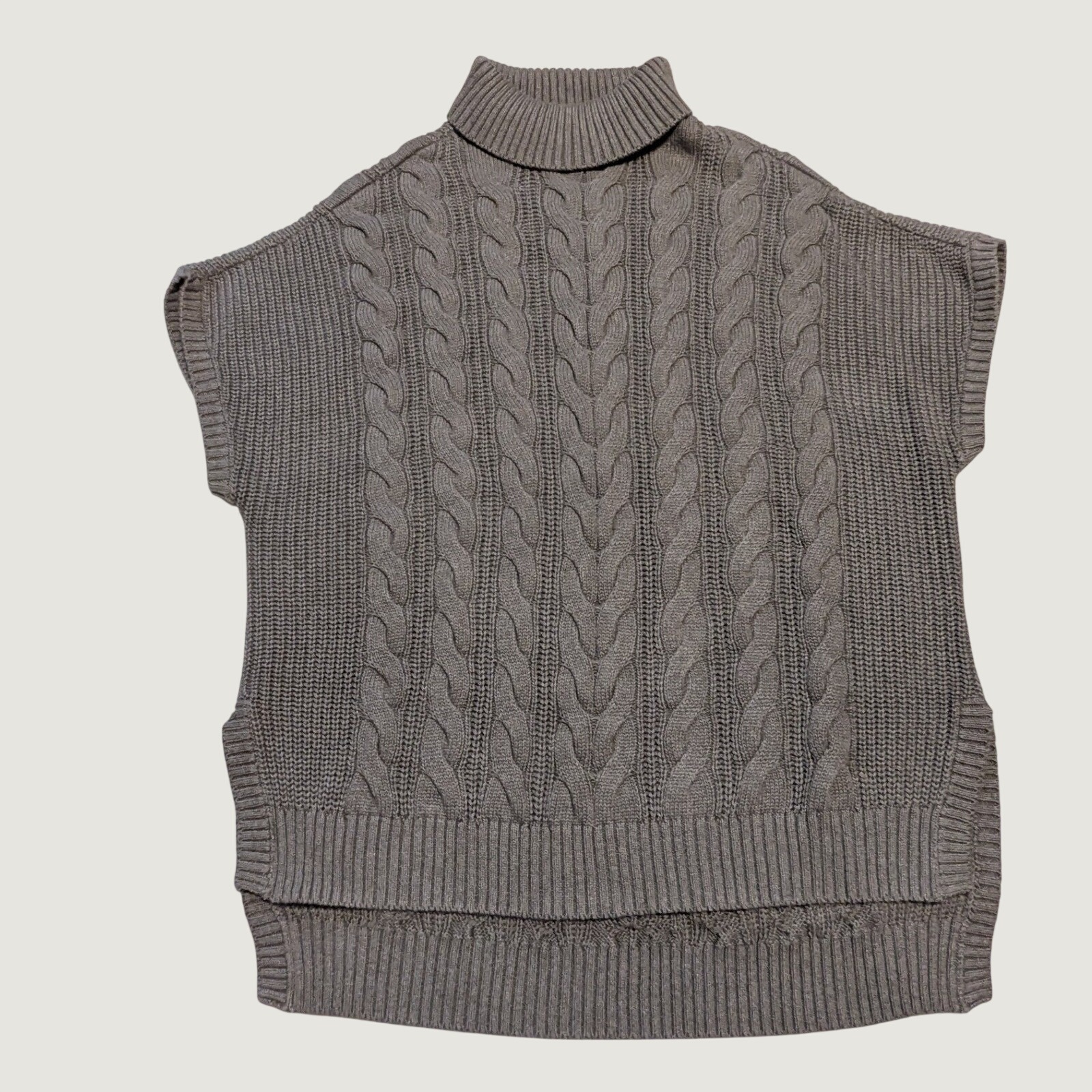 Pact Cable Knit Sweater Women Sz M/L Gray Organic Cotton Turtleneck Fisherman